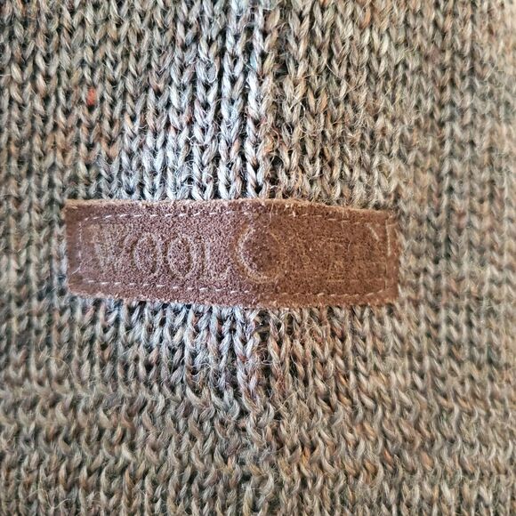 Wool Overs Mens L British Wool Leather Elbow Shoulder Patches Sweater 1/4 Zip - Picture 4 of 13